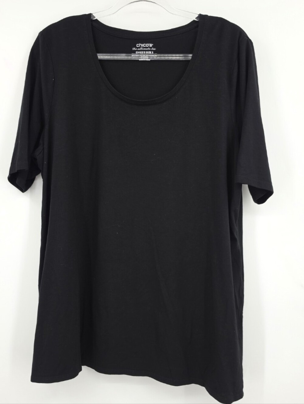Chicos 3 The Ultimate Tee Short Sleeve Tunic Top XL Black